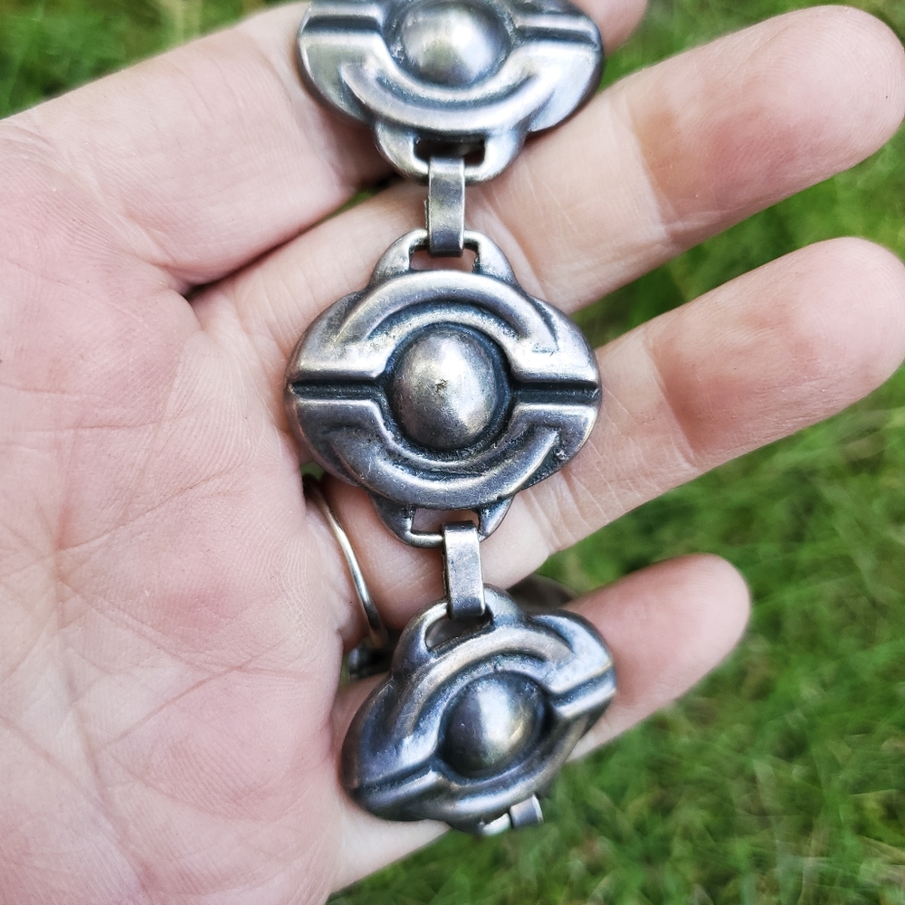 vintage sterling panel link bracelet - Picture 2 of 4